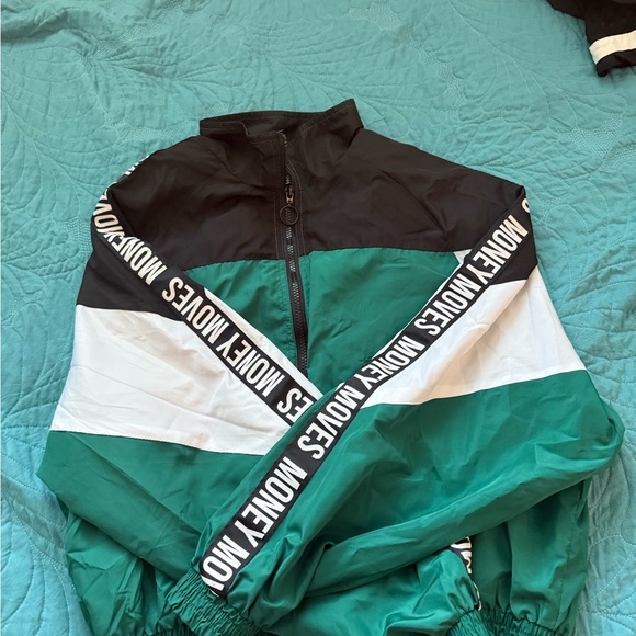 Stella Tweed Jackets & Blazers - Black and Teal Windbreaker Jacket